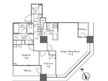 ザ・パークハウス西新宿タワー60(2LDK/28階)の間取り写真