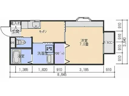 リバーパレス西小川B(1K/1階)の間取り写真
