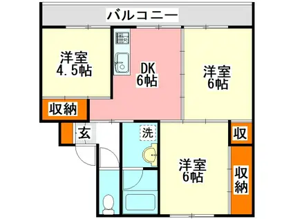 ビレッジハウス伊川 2号(3DK/4階)の間取り写真