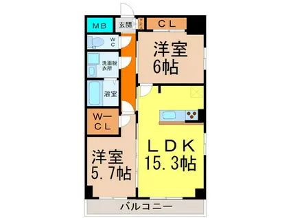 GRANDUKE丸田町(2LDK/6階)の間取り写真