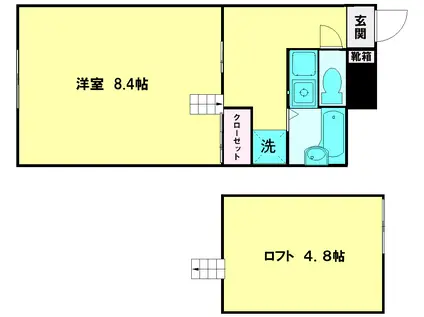 ウッドワン2番館(1K/2階)の間取り写真