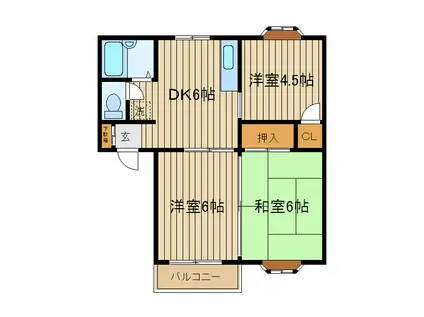 グランドールコートB棟(3DK/2階)の間取り写真