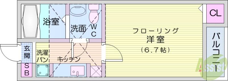 STAGE中田Ⅰ(1K/1階)の間取り写真