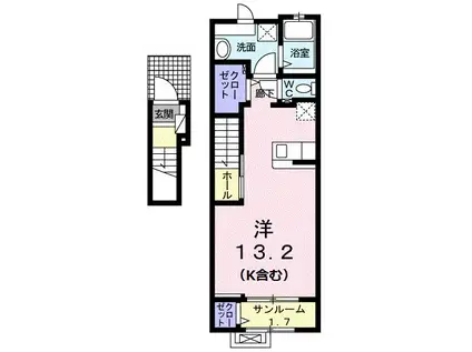 ガリーナタウン睦 A(ワンルーム/2階)の間取り写真