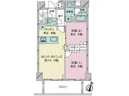 プレミスト文京音羽(2LDK/4階)の間取り写真