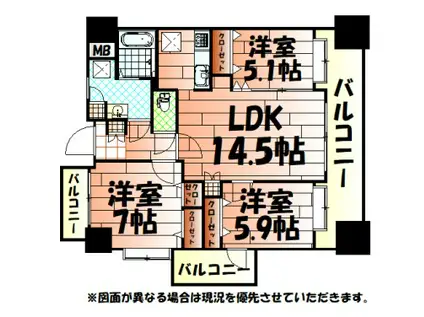 ニューサンリバー12番館(3LDK/3階)の間取り写真