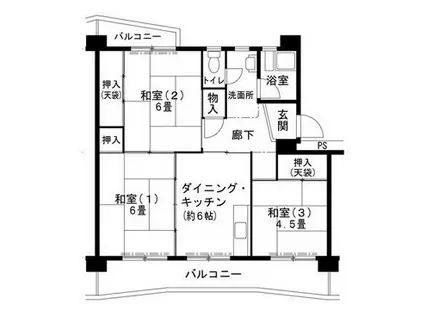 ビレッジハウス志染5号棟(3DK/4階)の間取り写真