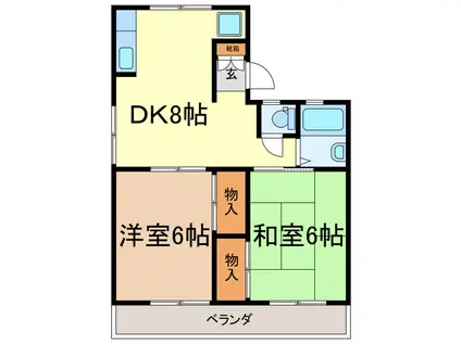ヴィラ若宮B(2DK/2階)の間取り写真