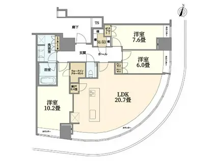 BRILLIA TOWER堂島(2LDK/22階)の間取り写真