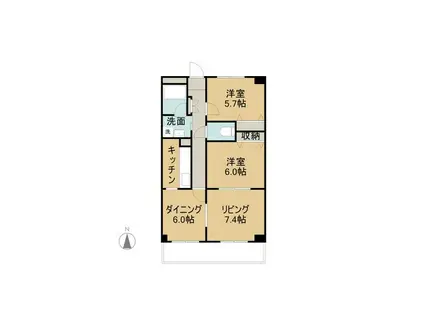 ハーモニアス桜本町(2LDK/2階)の間取り写真