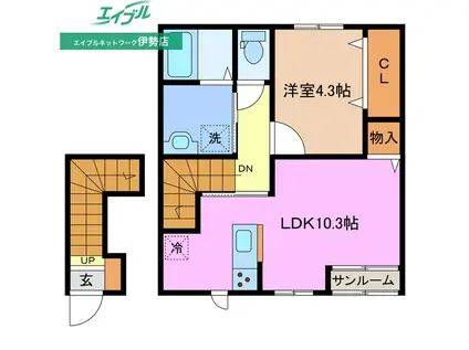 リーシング小俣II A(1LDK/2階)の間取り写真