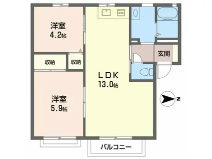 シャトレ庄内 A棟(2LDK/1階)の間取り写真