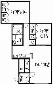 ＪＲ石北本線 新旭川駅 徒歩23分 2階建 築20年(2LDK/1階)の間取り写真