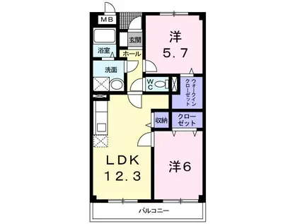 ビアンクール(2LDK/2階)の間取り写真
