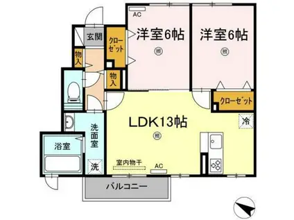 D-ROOMそらの(2LDK/1階)の間取り写真