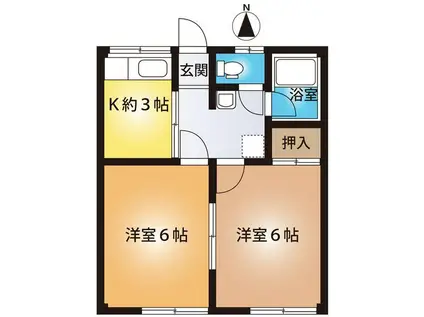 朝日コーポB(2K/1階)の間取り写真