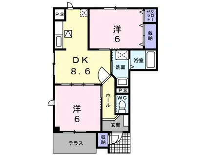 エヴァグリーンA(2DK/1階)の間取り写真