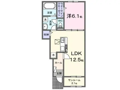 モルゲン・チェーロ(1LDK/1階)の間取り写真