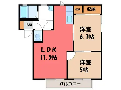 アムールA(2LDK/1階)の間取り写真