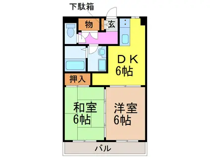 リバーエイト南分(2DK/3階)の間取り写真