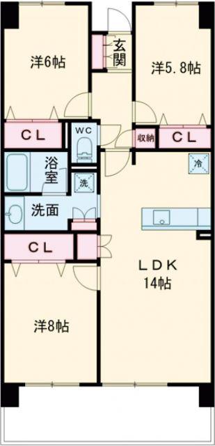 シティライフ花田(3LDK/1階)の間取り写真