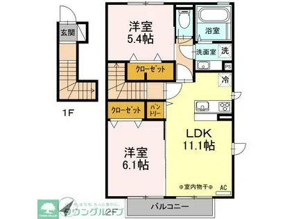 ターナ木曽西 B棟(2LDK/2階)の間取り写真