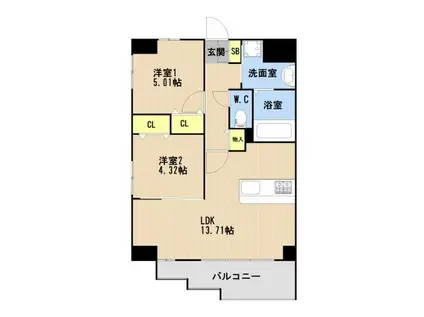 LIBTH高取II(2LDK/4階)の間取り写真