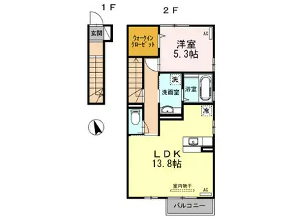 セジュールMIRU(1LDK/2階)の間取り写真