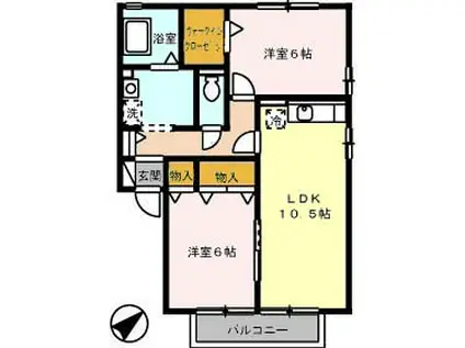 プリムヴェールB棟(2LDK/2階)の間取り写真