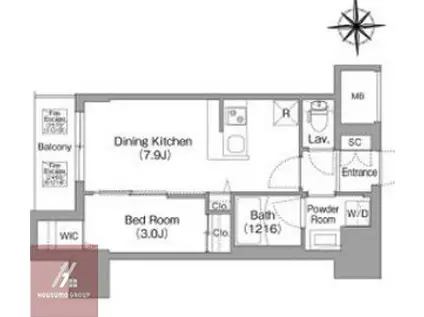 コンフォリア・リヴ北浜高麗橋(1DK/3階)の間取り写真