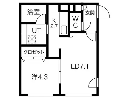 RILASSA八軒 リラッサハチケン(1LDK/4階)の間取り写真