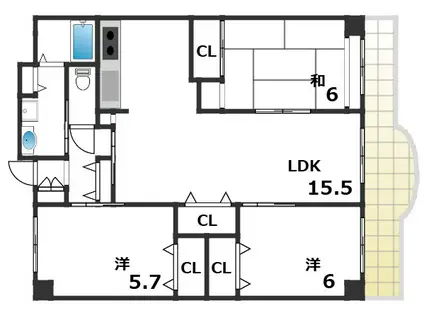 ハイツレインボー塩屋(3LDK/1階)の間取り写真
