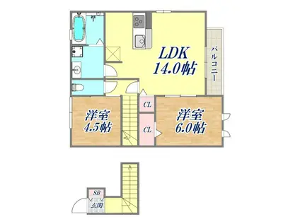 カサヴェールB棟(2LDK/2階)の間取り写真