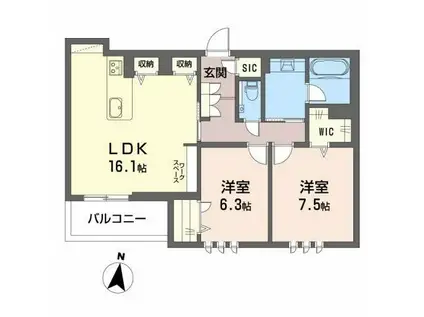 シャーメゾン茶屋ヶ坂(2LDK/2階)の間取り写真