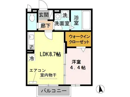 ピーヌスカウダ(1LDK/2階)の間取り写真