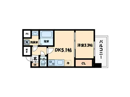 ソルテラス阿波座ウィズ(1DK/7階)の間取り写真