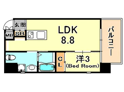 シティフラット六甲道II(1LDK/5階)の間取り写真