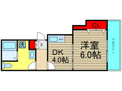 FUKUE BLD(1DK/4階)の間取り写真