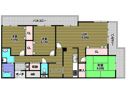 オリエント狭山アーバンコンフォート(3LDK/7階)の間取り写真