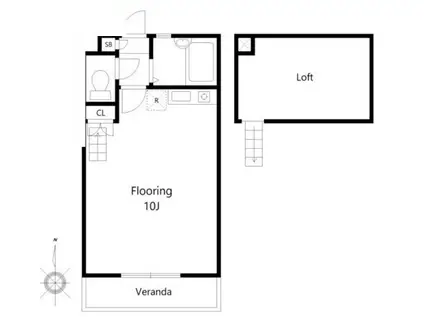ロイヤルハイムB棟(ワンルーム/1階)の間取り写真