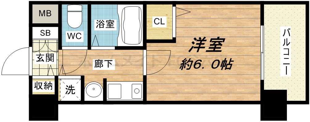 プレサンス東本町(1K/6階)の間取り写真