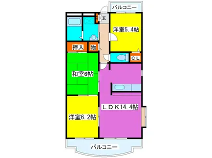 クリスタル東(3LDK/3階)の間取り写真