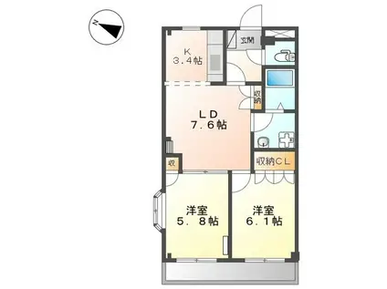 サンモール(2LDK/3階)の間取り写真