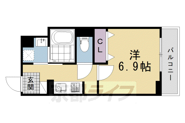 ヒカルサ京都大宮中林II(1K/2階)の間取り写真