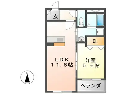 グレーヴェル(1LDK/1階)の間取り写真