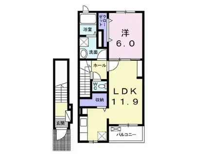ラック エス・ケイツー(1LDK/2階)の間取り写真