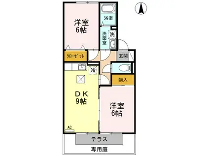 セジュール伏石A・B棟(2DK/1階)の間取り写真