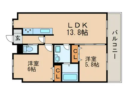 ヴァルトハヤシI(2LDK/9階)の間取り写真