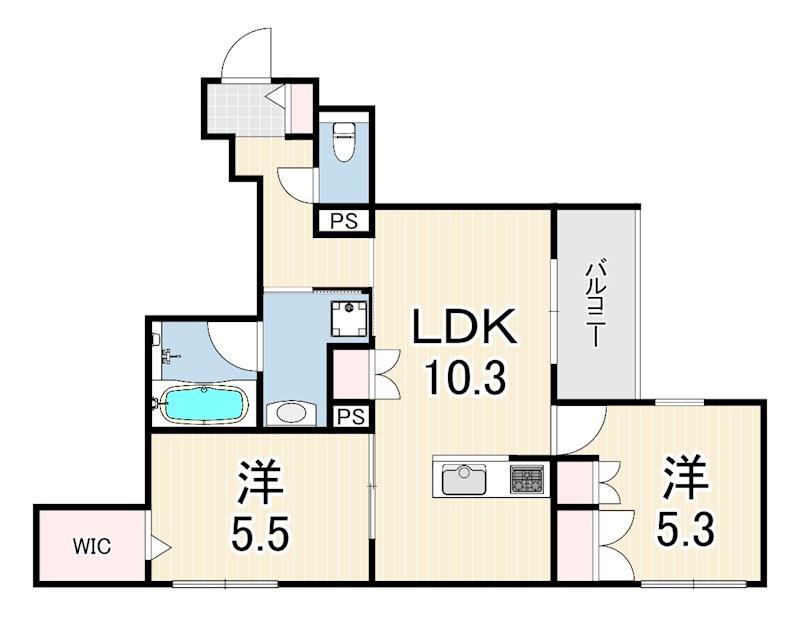 HEBEL MAISON 六甲篠原中町(2LDK/2階)の間取り写真