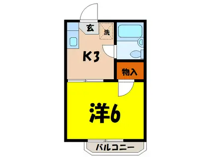 ウイングハイツ片貝(1K/2階)の間取り写真